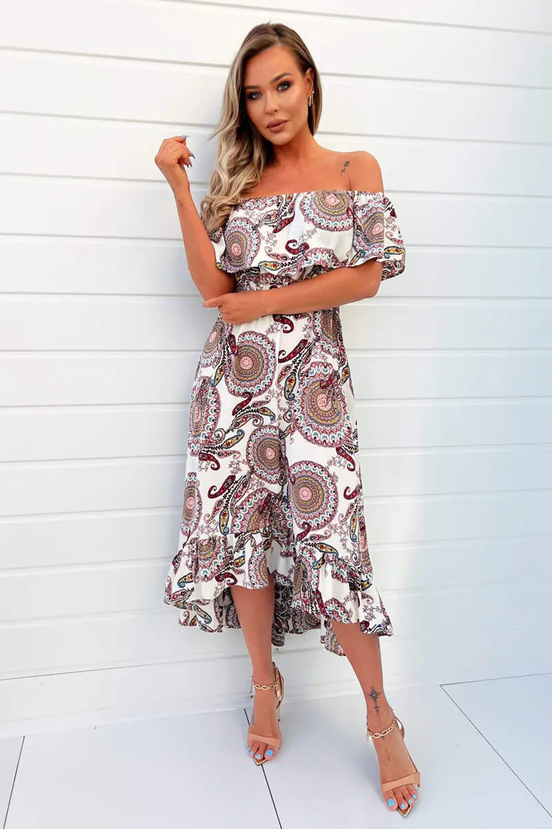 Cream Paisley Printed Bardot Style Midi Dress sold by AX Paris product image thumbnail 4