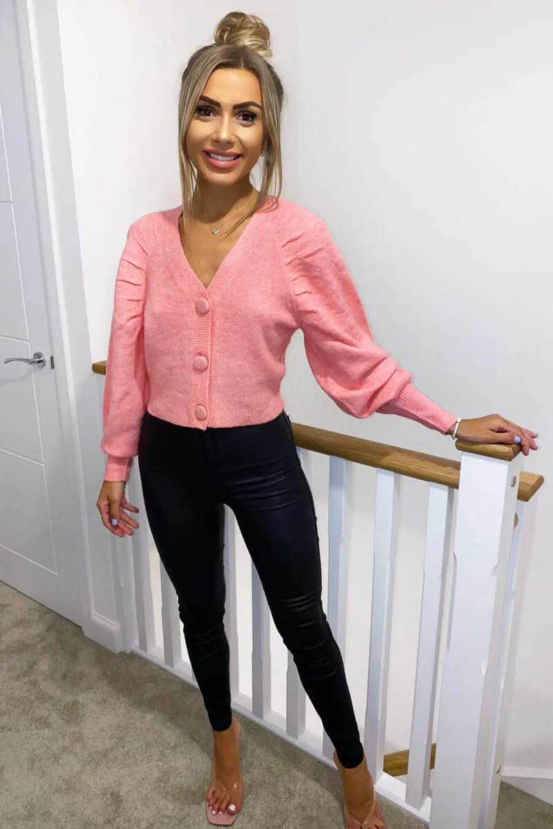 Pink Cropped Button Up Cardigan sold by AX Paris product image thumbnail 3