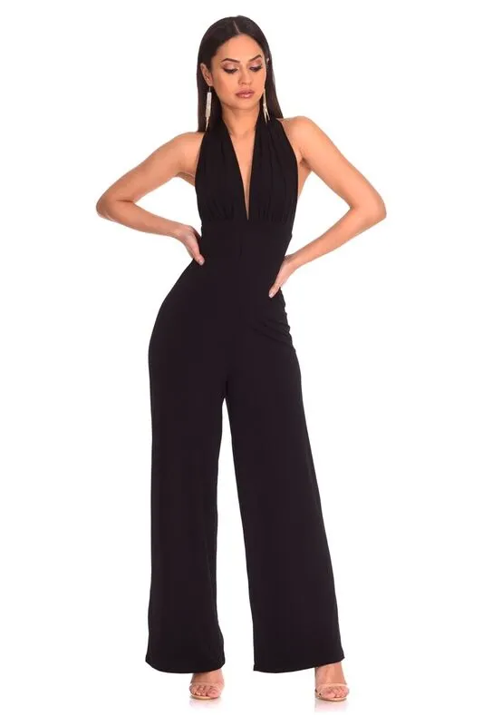 Black Halterneck Jumpsuit sold by AX Paris