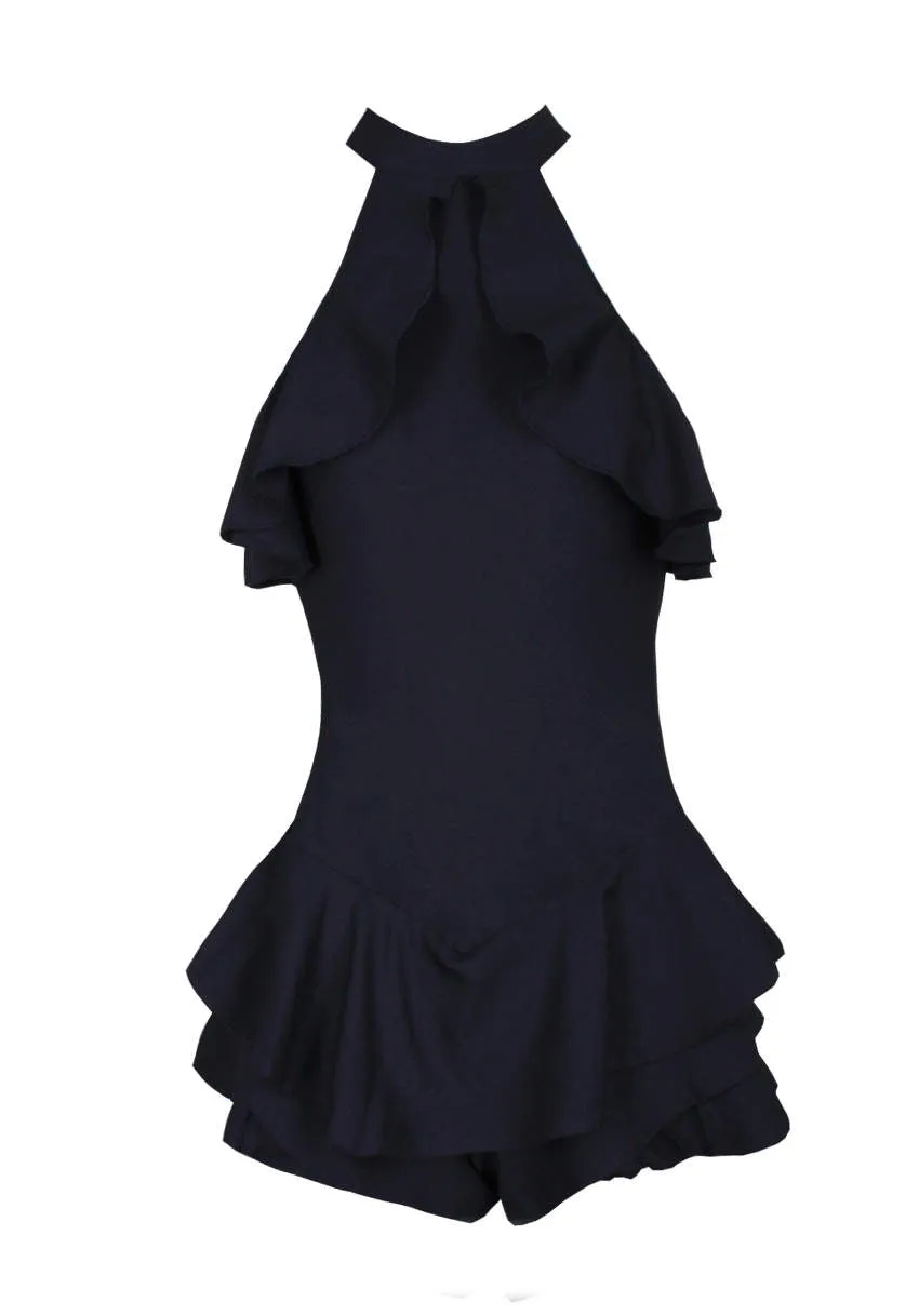 Navy Choker Neck Frill Detail Playsuit sold by AX Paris product image thumbnail 4