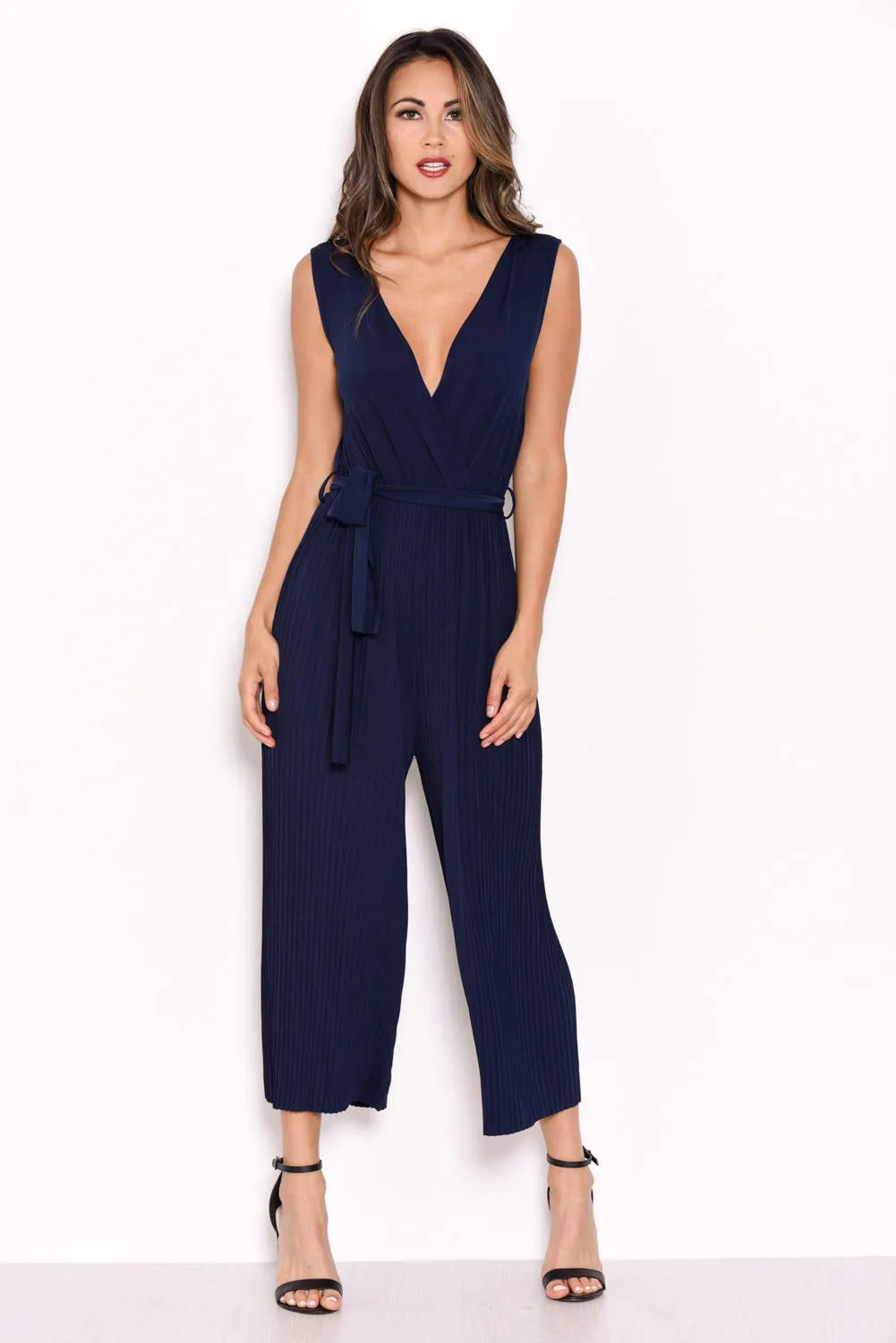 Navy Culotte Pleated Tie-Waist Jumpsuit sold by AX Paris product image thumbnail 2