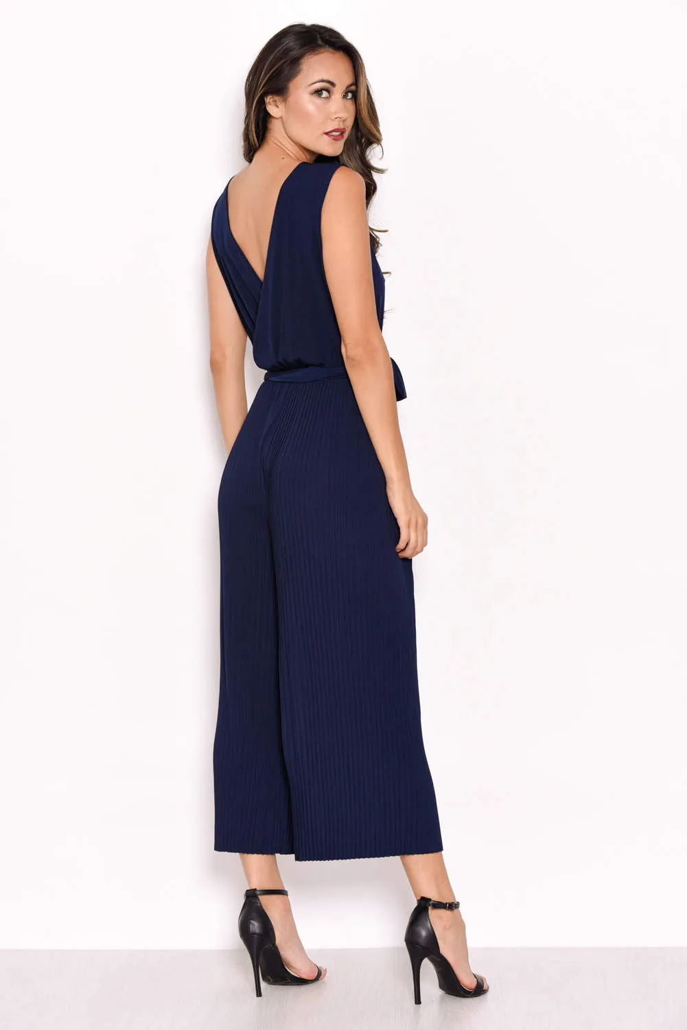 Navy Culotte Pleated Tie-Waist Jumpsuit sold by AX Paris product image thumbnail 3