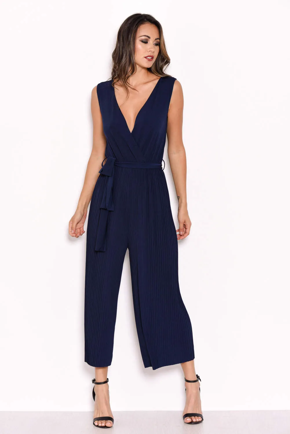 Navy Culotte Pleated Tie-Waist Jumpsuit sold by AX Paris product image thumbnail 4