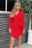 Red Tie Wrap Long Sleeve Mini Dress sold by AX Paris