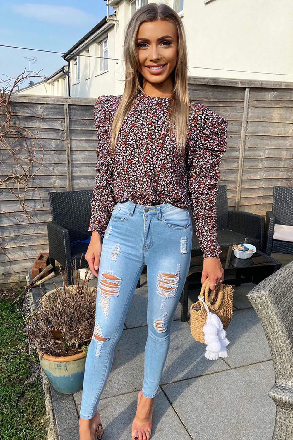 Black Floral Ditsy Frill Top sold by AX Paris product image thumbnail 4