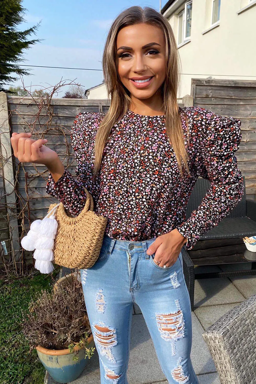 Black Floral Ditsy Frill Top sold by AX Paris product image thumbnail 2