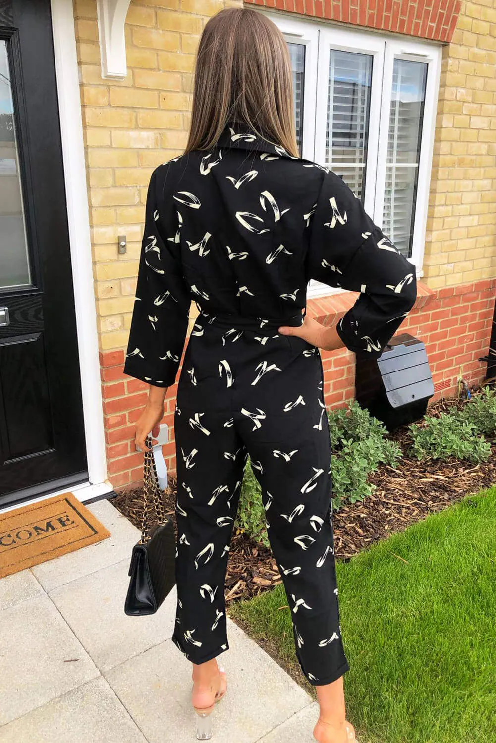 Black Printed Button Up Jumpsuit sold by AX Paris product image thumbnail 4