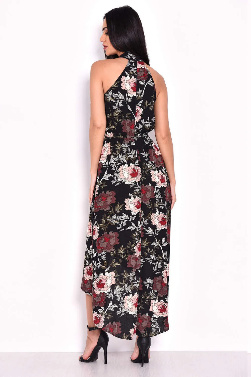 Black Floral Asymmetric Choker Neck Midi Dress sold by AX Paris product image thumbnail 3