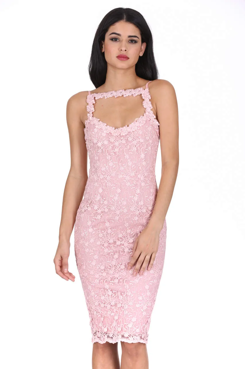 Pink Floral Midi Crochet Dress sold by AX Paris