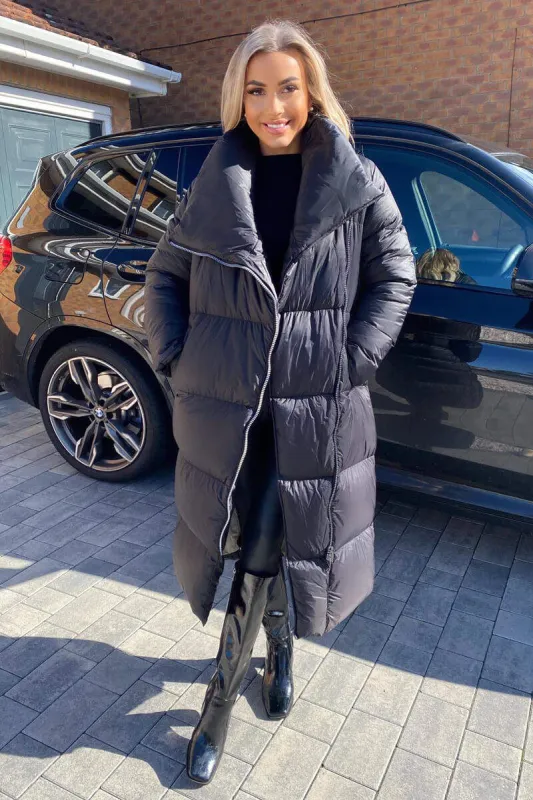 Black Wrap Puffer Coat sold by AX Paris