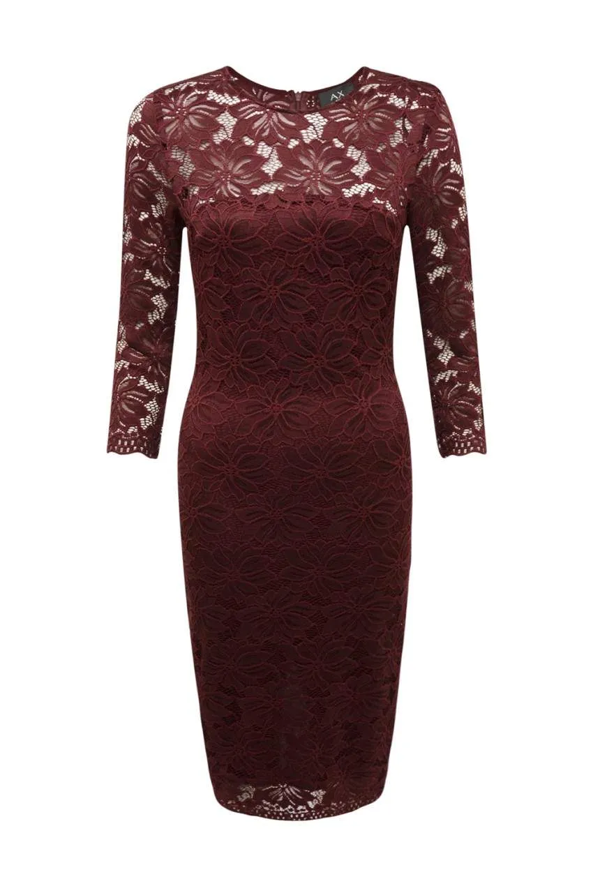 Wine Midi Bodycon Dress with Lace Detail sold by AX Paris product image thumbnail 5