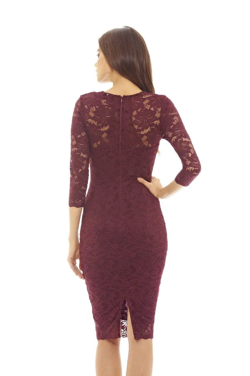 Wine Midi Bodycon Dress with Lace Detail sold by AX Paris product image thumbnail 4