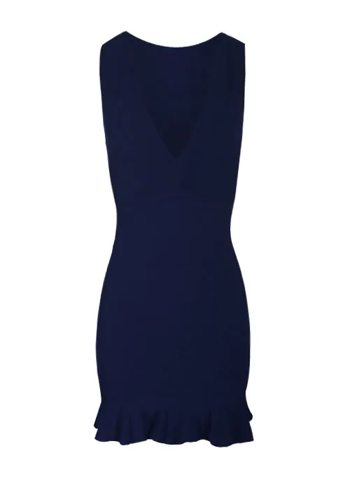 Navy V Neck Fishtail Mini Dress sold by AX Paris product image thumbnail 4
