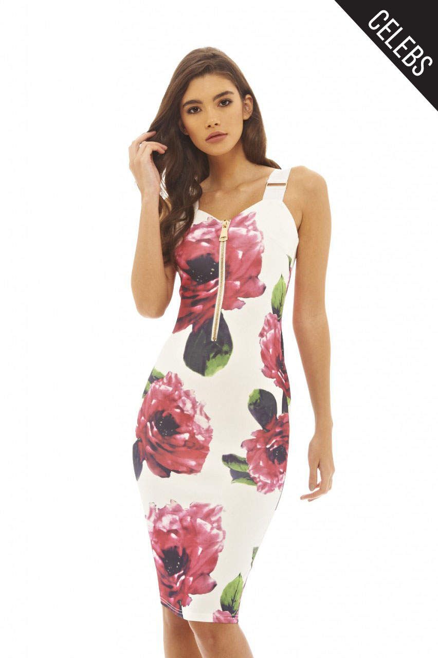 Zip Detail Floral Bodycon Dress sold by AX Paris