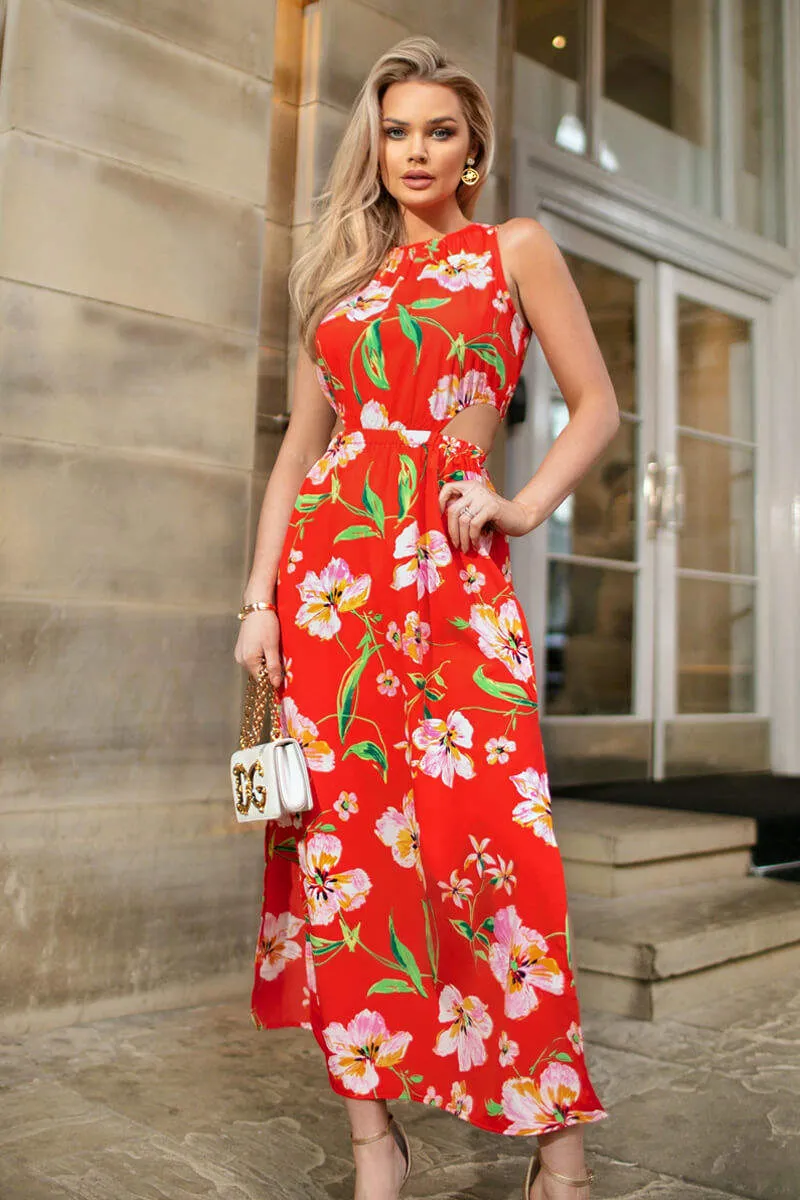 Orange Floral Cut Out Waist Midi Dress sold by AX Paris product image thumbnail 4