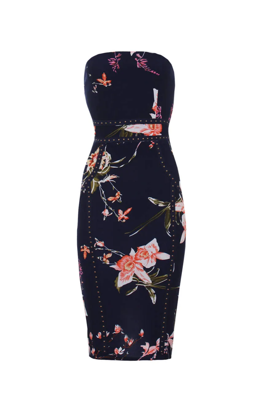 Navy Floral Bandeau Bodycon Midi Dress sold by AX Paris product image thumbnail 4