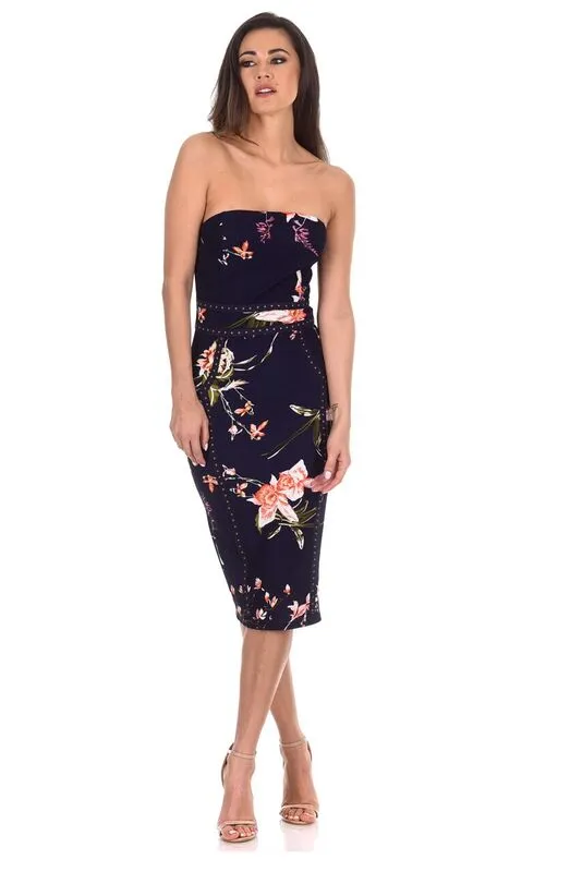 Navy Floral Bandeau Bodycon Midi Dress sold by AX Paris product image thumbnail 2