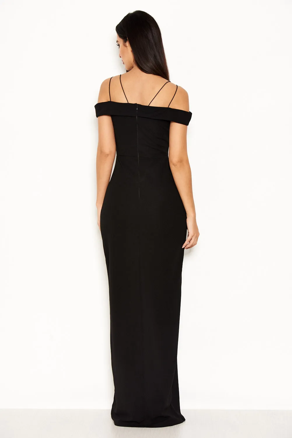 Black Strappy Off The Shoulder Side Split Maxi Dress sold by AX Paris product image thumbnail 3