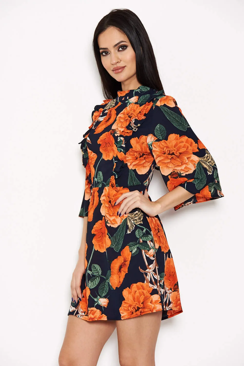 Navy Floral Frill Front Dress sold by AX Paris product image thumbnail 5