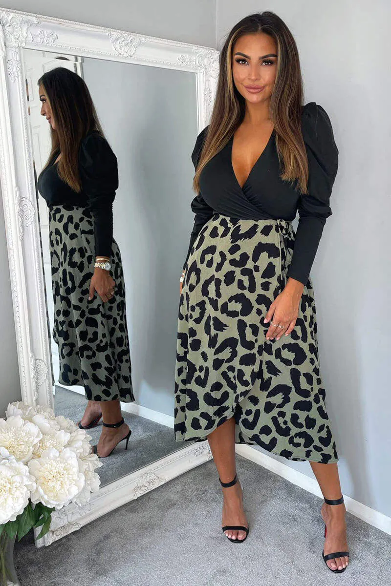 Black And Khaki 2 in 1 Animal Print Wrap Dress sold by AX Paris product image thumbnail 3