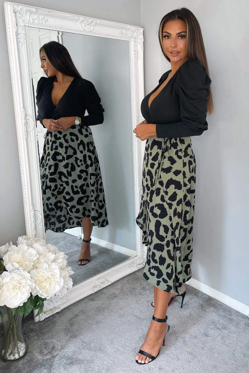 Black And Khaki 2 in 1 Animal Print Wrap Dress sold by AX Paris product image thumbnail 4