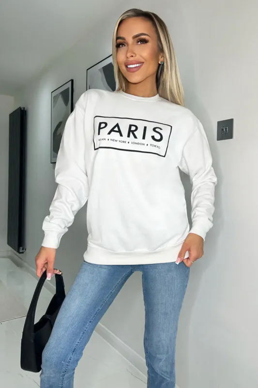 White Paris Slogan Crew Neck Sweatshirt sold by AX Paris