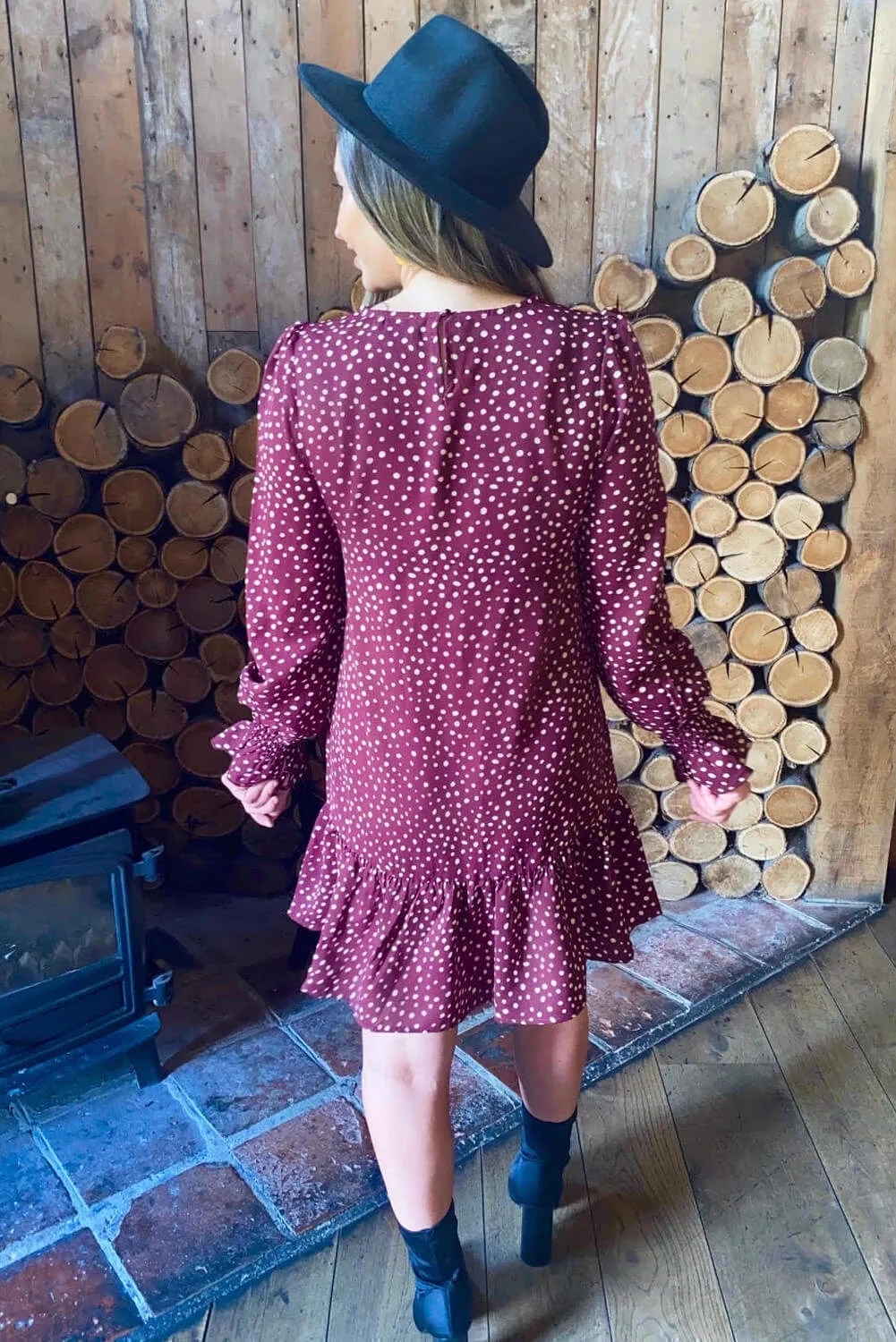 Plum Polka Dot Printed Shift Dress sold by AX Paris product image thumbnail 4