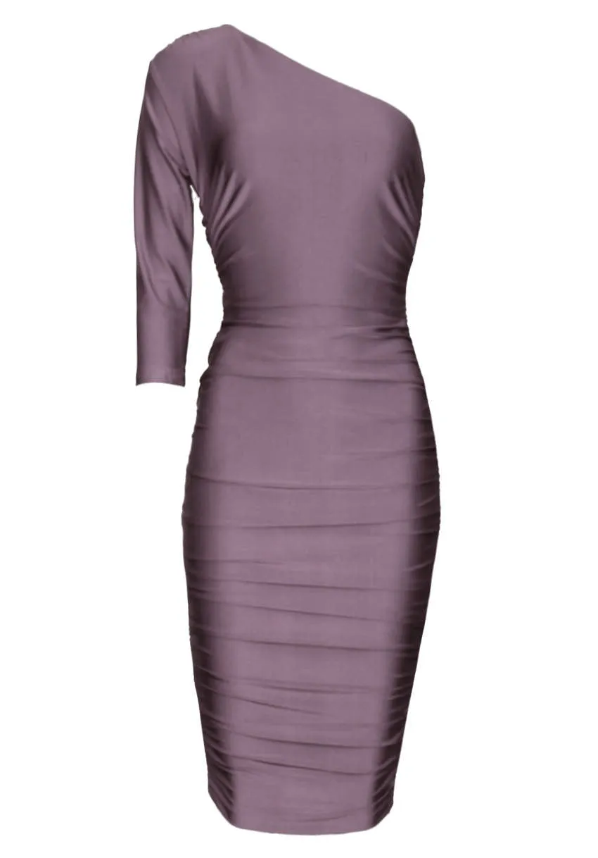 Mauve One Sleeve Slinky Midi Dress With Ruched Detail sold by AX Paris product image thumbnail 4