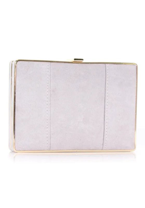 Grey Box Suede Clutch with Gold Detail sold by AX Paris