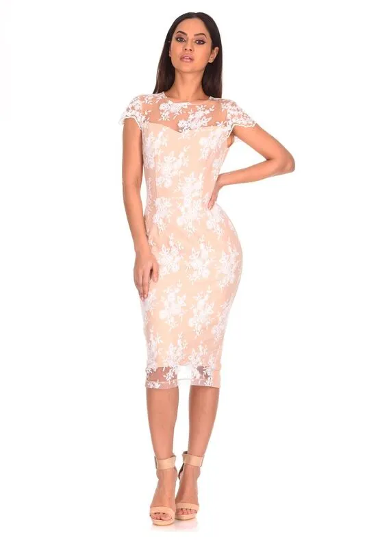 Nude Floral Lace Midi Dress sold by AX Paris product image thumbnail 2