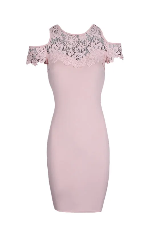 Pink Cold Shoulder Crochet Dress sold by AX Paris product image thumbnail 4