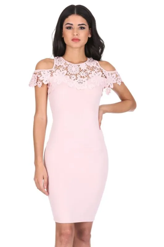 Pink Cold Shoulder Crochet Dress made by AX Paris