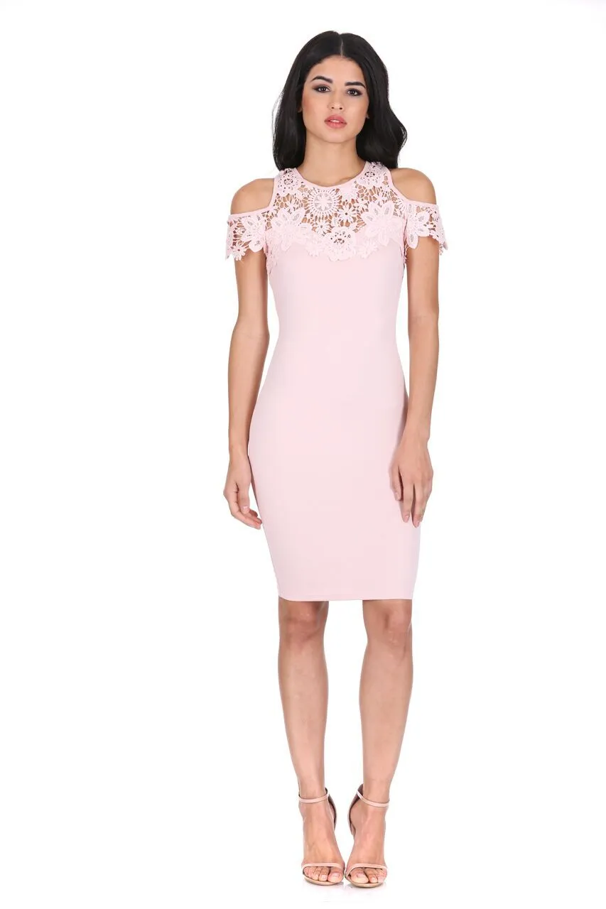 Pink Cold Shoulder Crochet Dress sold by AX Paris product image thumbnail 2