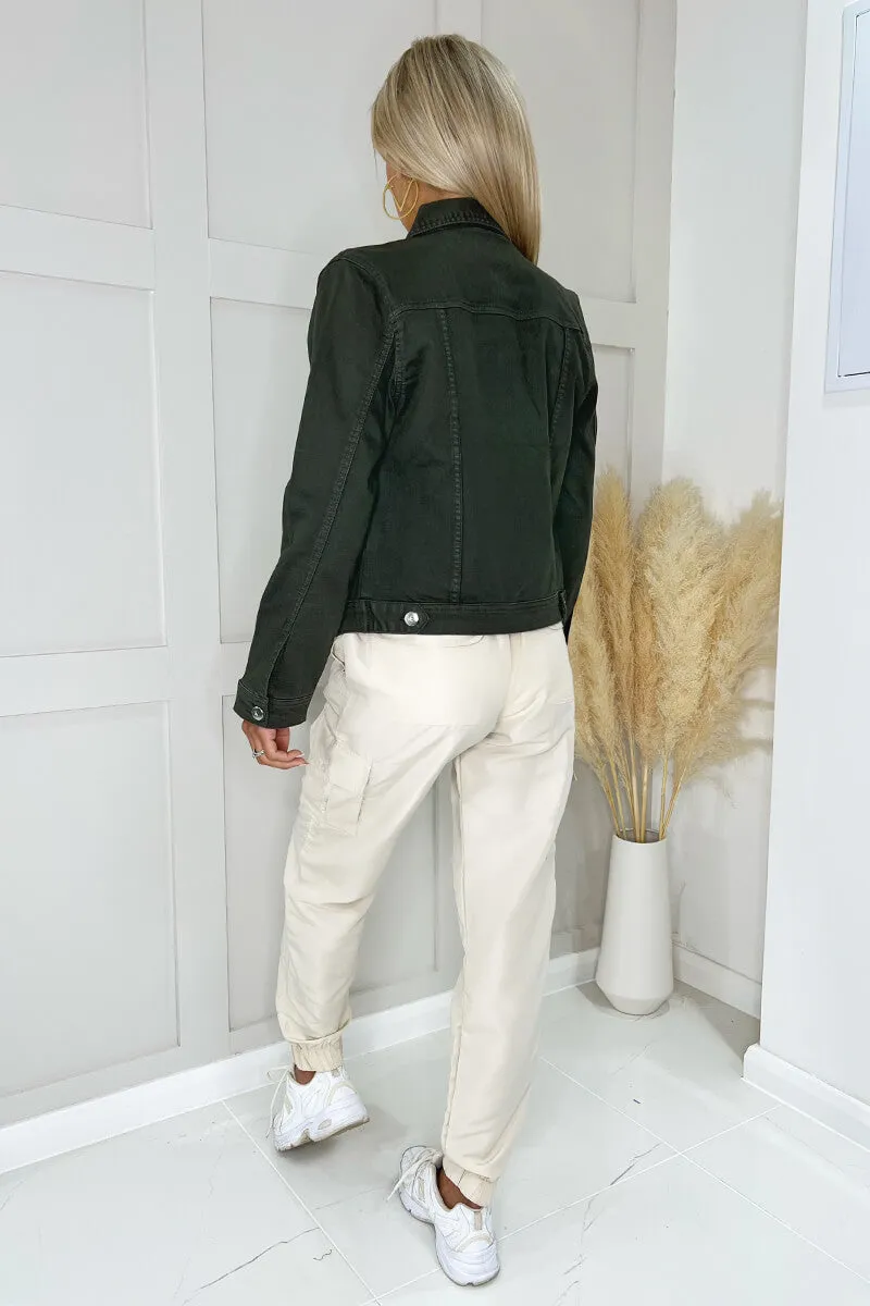 Olive Lightweight Denim Jacket sold by AX Paris product image thumbnail 4