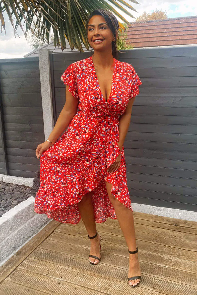 Red Abstract Print Wrap Midi Dress sold by AX Paris product image thumbnail 2