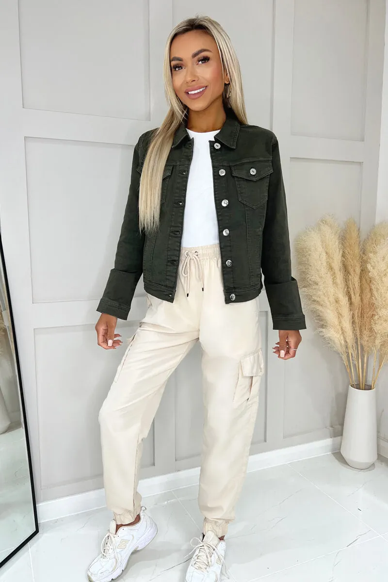 Olive Lightweight Denim Jacket sold by AX Paris product image thumbnail 2