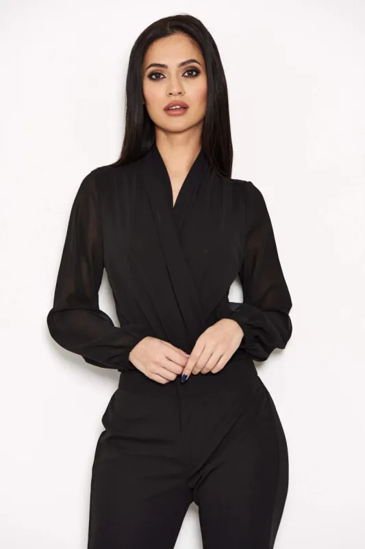 Black Mesh Detail Sleeved Bodysuit sold by AX Paris