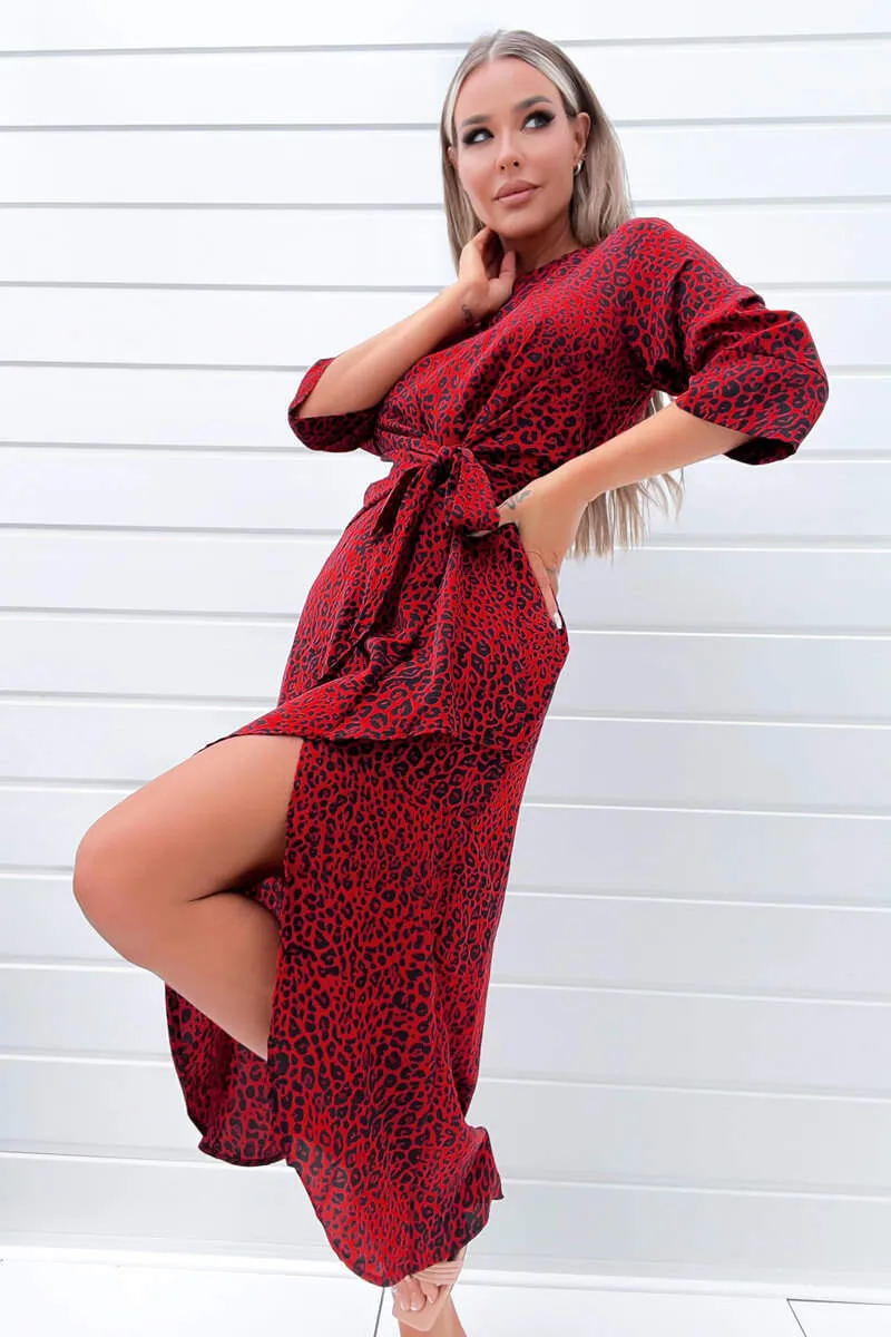 Red and Black Animal Print Tie Front Midi Dress sold by AX Paris product image thumbnail 3