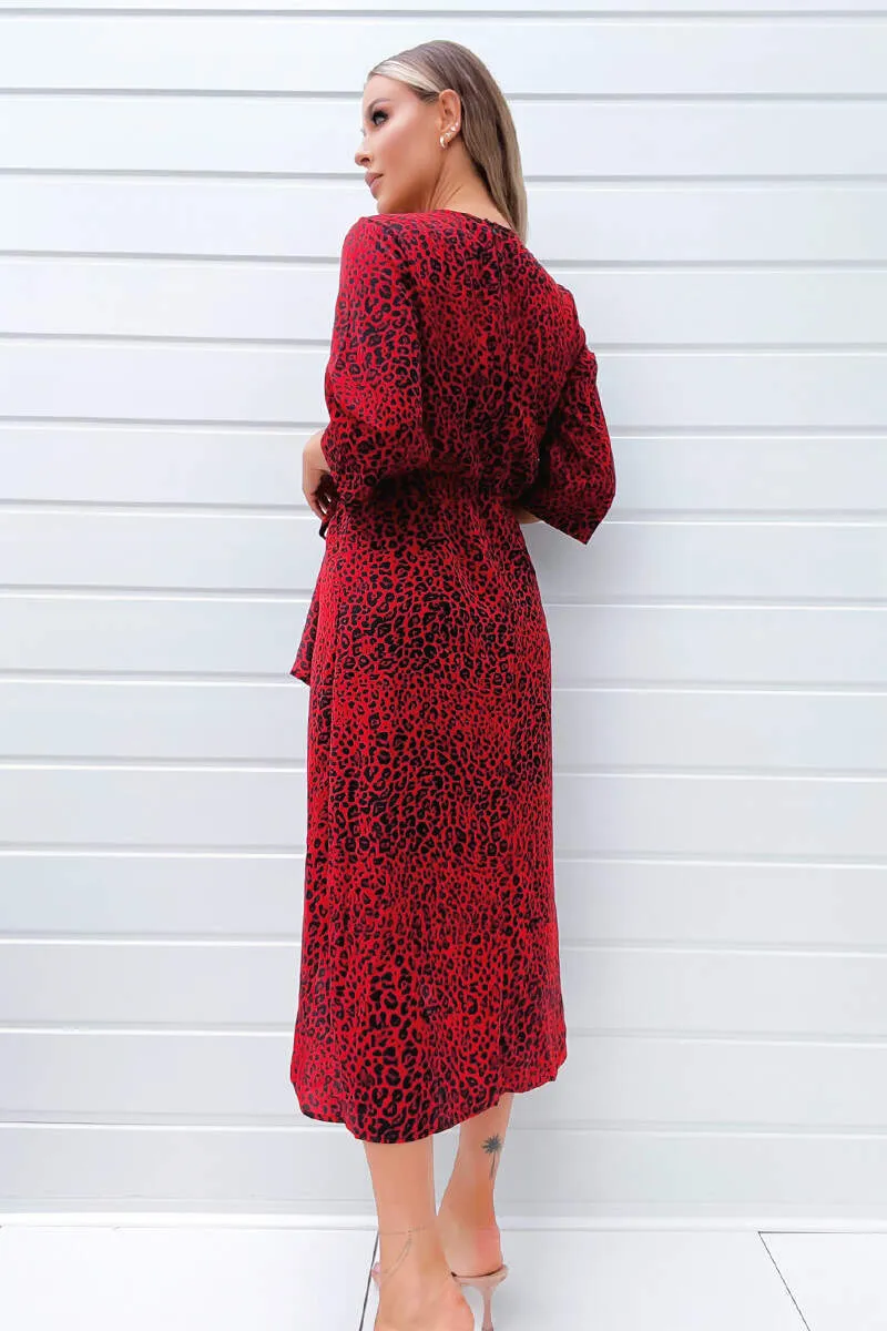 Red and Black Animal Print Tie Front Midi Dress sold by AX Paris product image thumbnail 4
