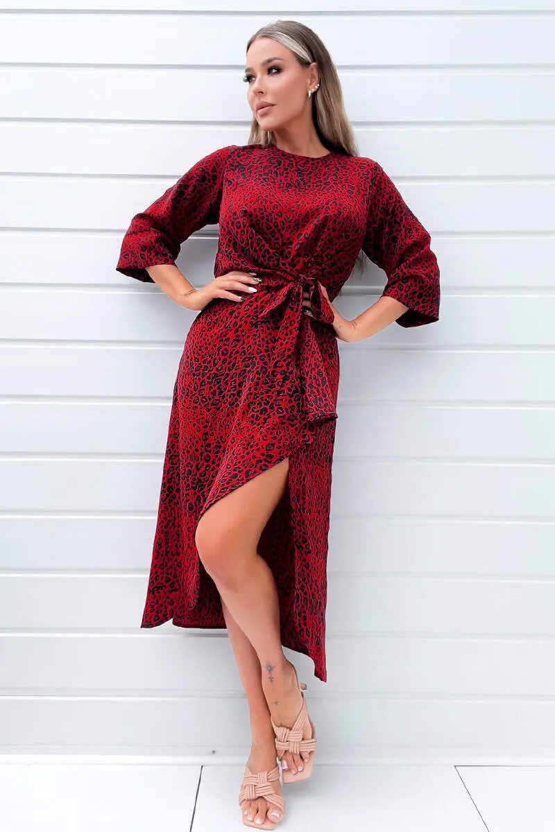 Red and Black Animal Print Tie Front Midi Dress sold by AX Paris product image thumbnail 2