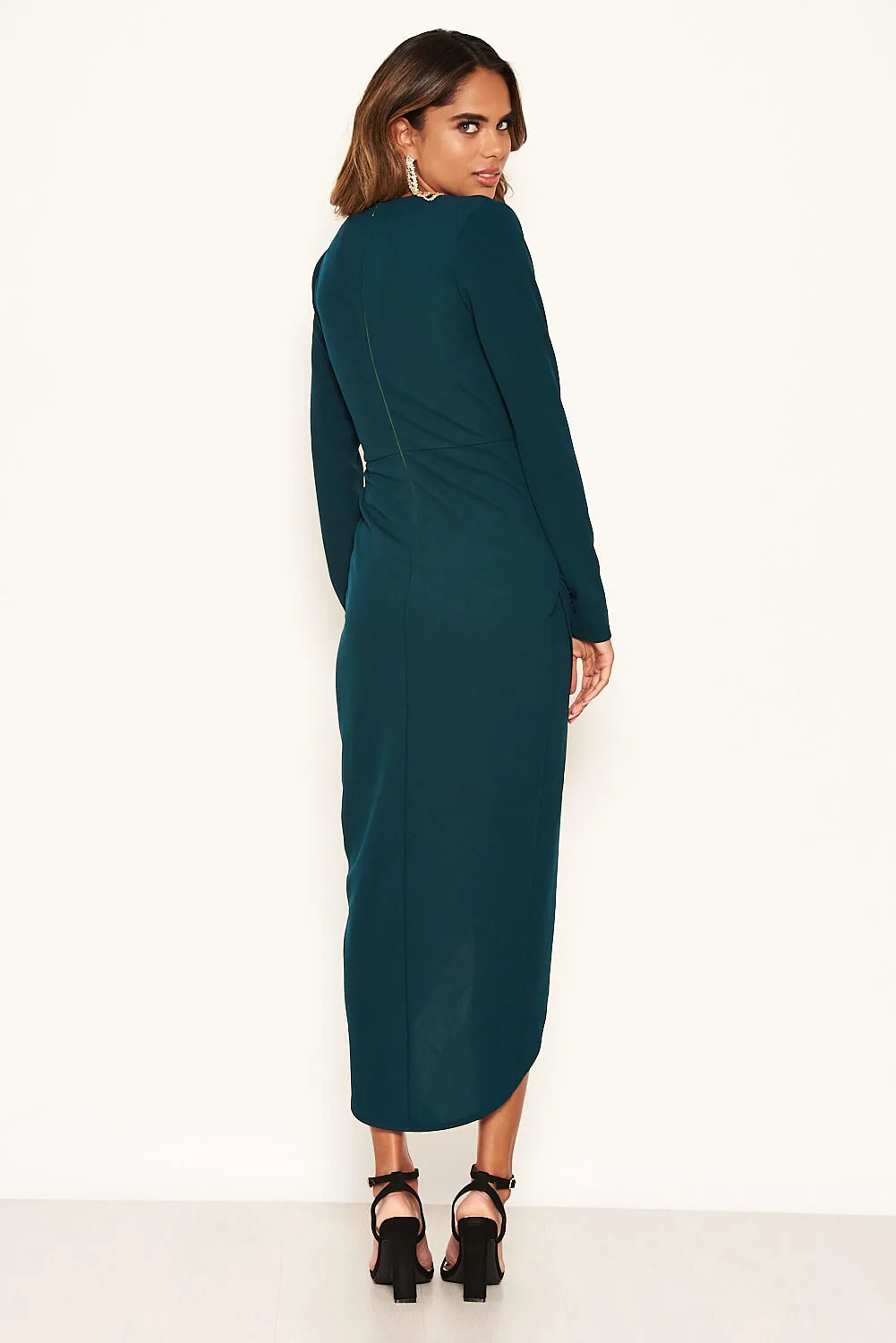 Teal Wrap Bodycon Ruched Dress sold by AX Paris product image thumbnail 3