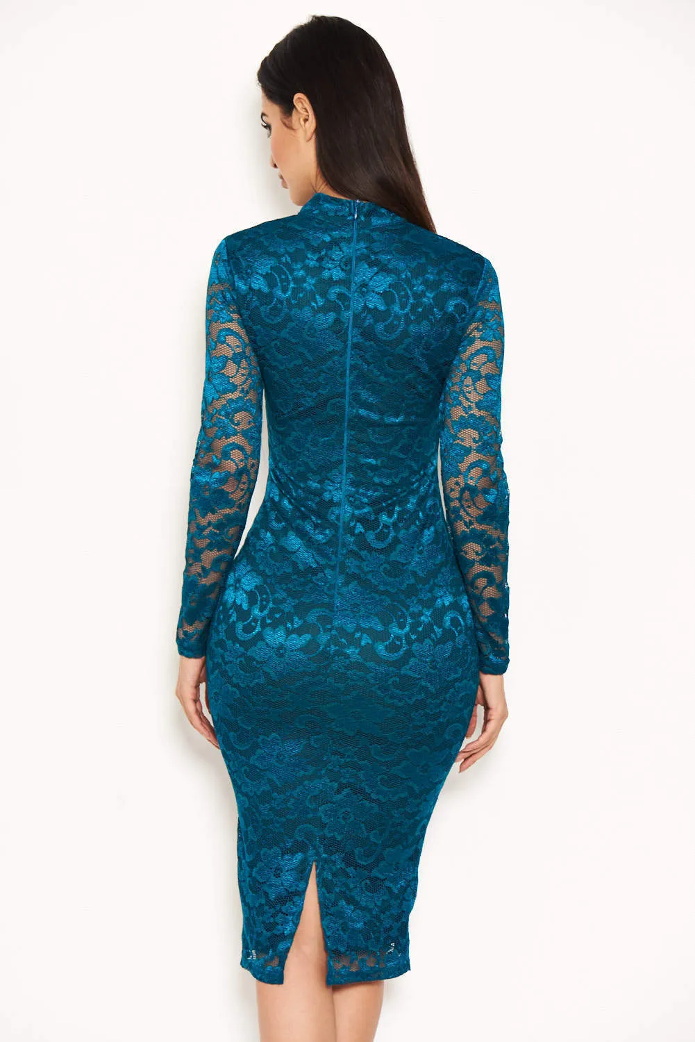 Teal Lace Midi Dress With Long Sleeves sold by AX Paris product image thumbnail 3