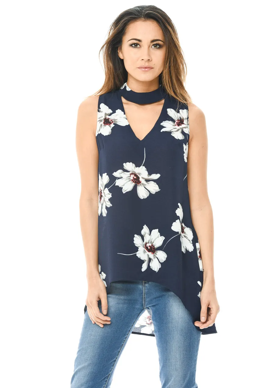Choker V Neck Printed Sleeveless Top sold by AX Paris