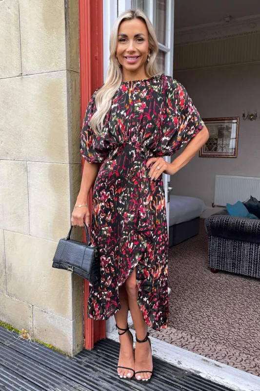 Multi Print Batwing Top Wrap Skirt Midi Dress sold by AX Paris