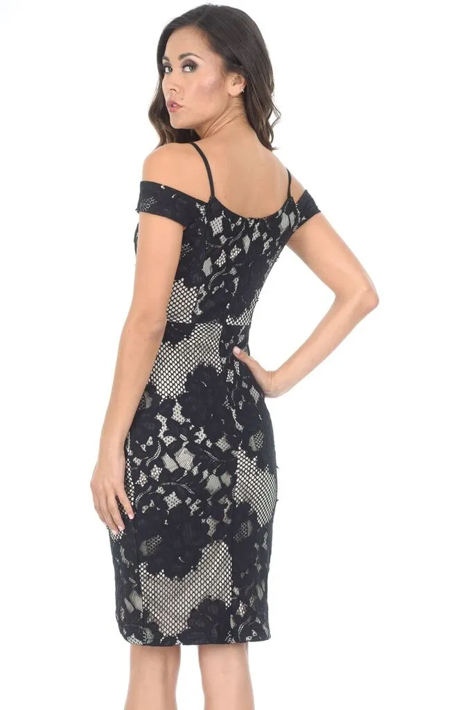 Black Contrast Lace Wrap Dress sold by AX Paris product image thumbnail 3