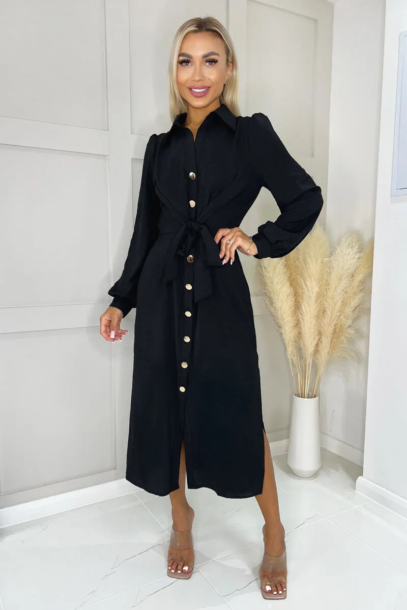 Black Button Front Tie Midi Shirt Dress sold by AX Paris product image thumbnail 3