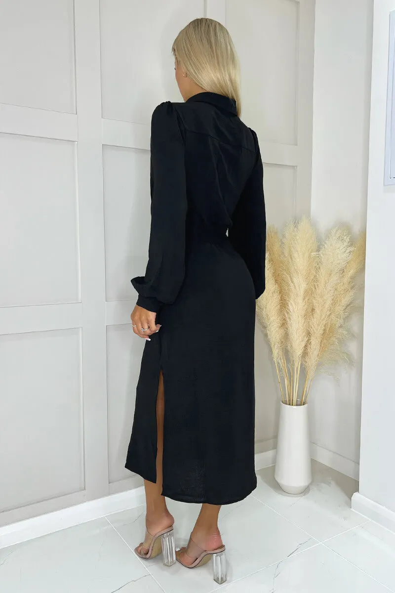 Black Button Front Tie Midi Shirt Dress sold by AX Paris product image thumbnail 5