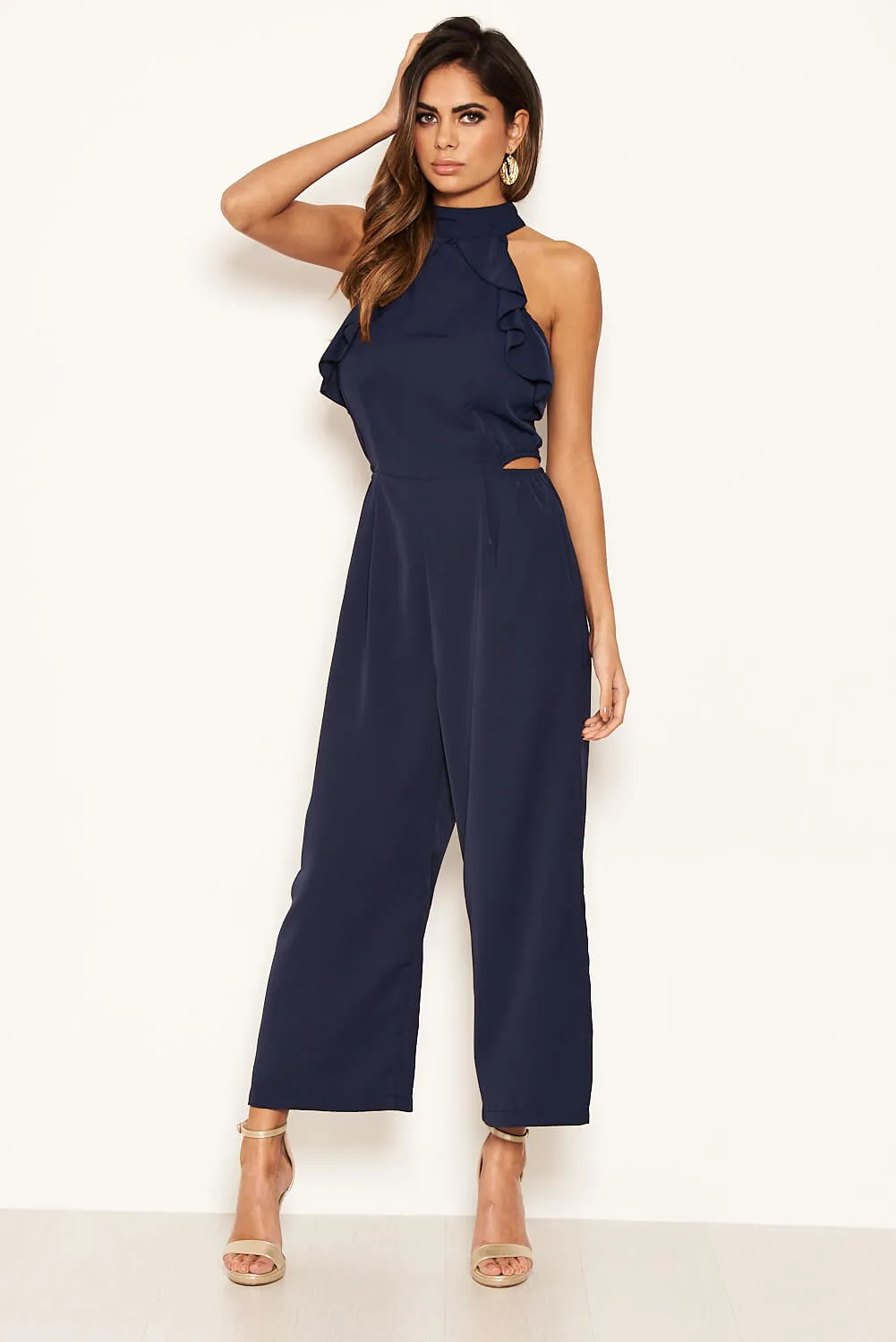 Navy Frilled Cut Out Culotte Jumpsuit sold by AX Paris product image thumbnail 2