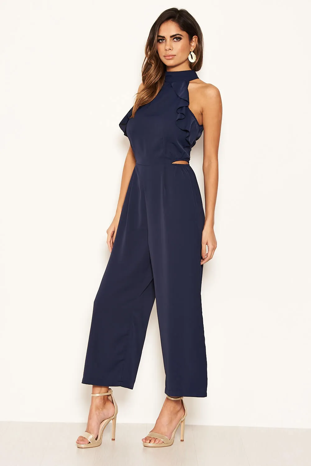 Navy Frilled Cut Out Culotte Jumpsuit sold by AX Paris product image thumbnail 4