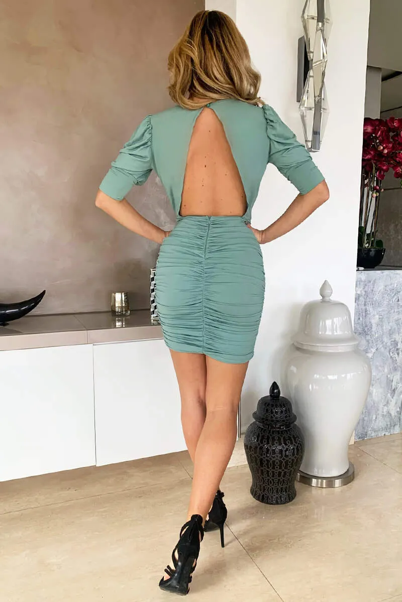 Duck Egg Ruched Cut Out Back Dress sold by AX Paris product image thumbnail 5
